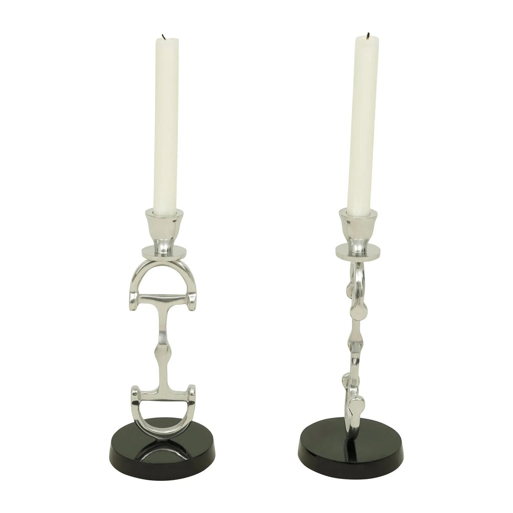 D Bit Pair of Candlesticks, Pair in Aluminum Silver Finish