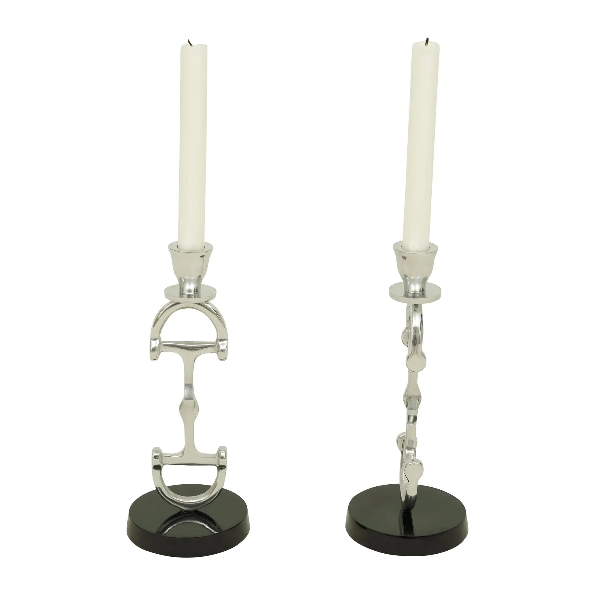 D Bit Pair of Candlesticks, Pair in Aluminum Silver Finish