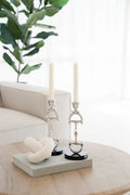 D Bit Pair of Candlesticks, Pair in Aluminum Silver Finish
