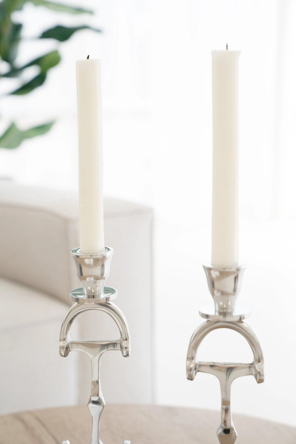 D Bit Pair of Candlesticks, Pair in Aluminum Silver Finish
