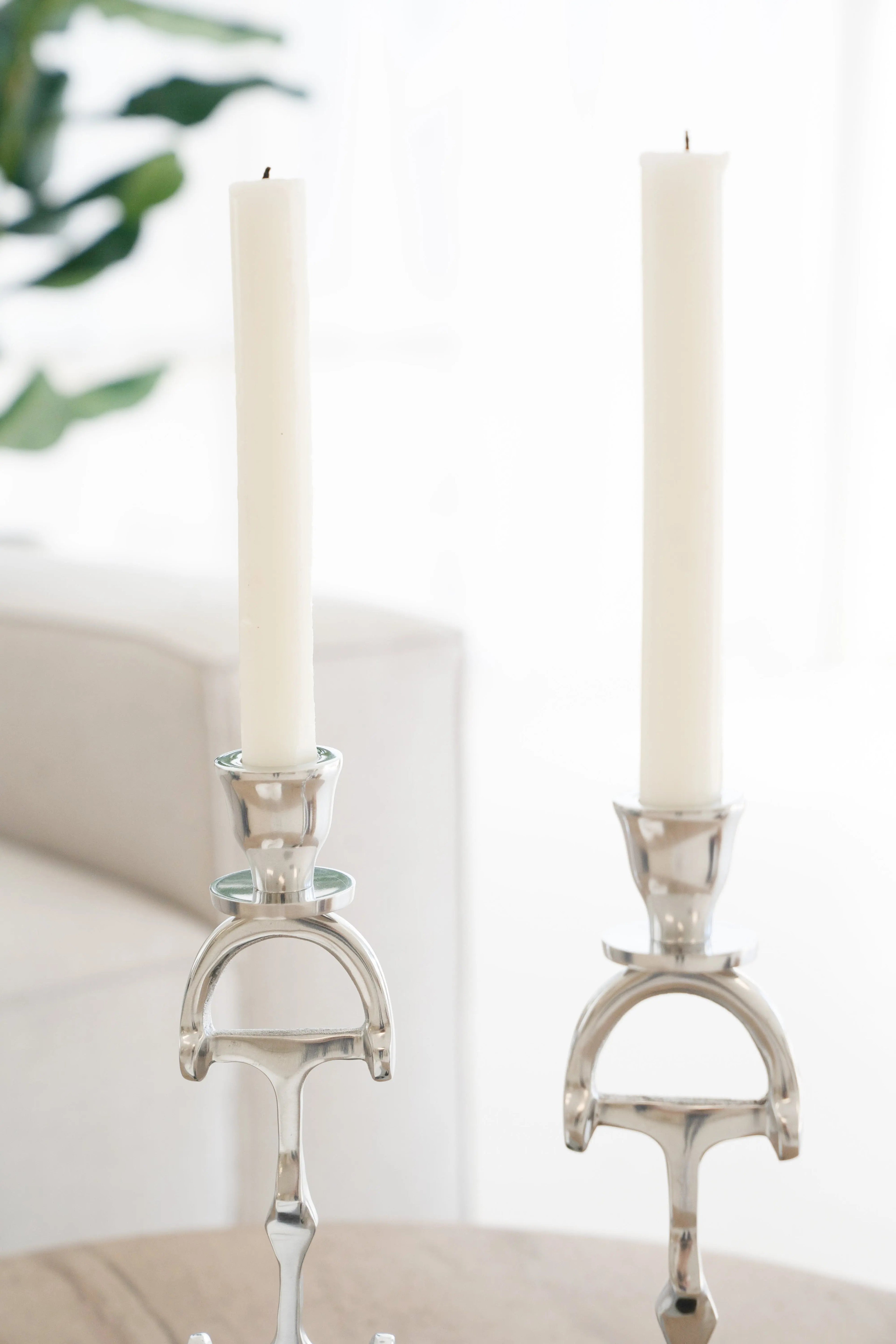 D Bit Pair of Candlesticks, Pair in Aluminum Silver Finish