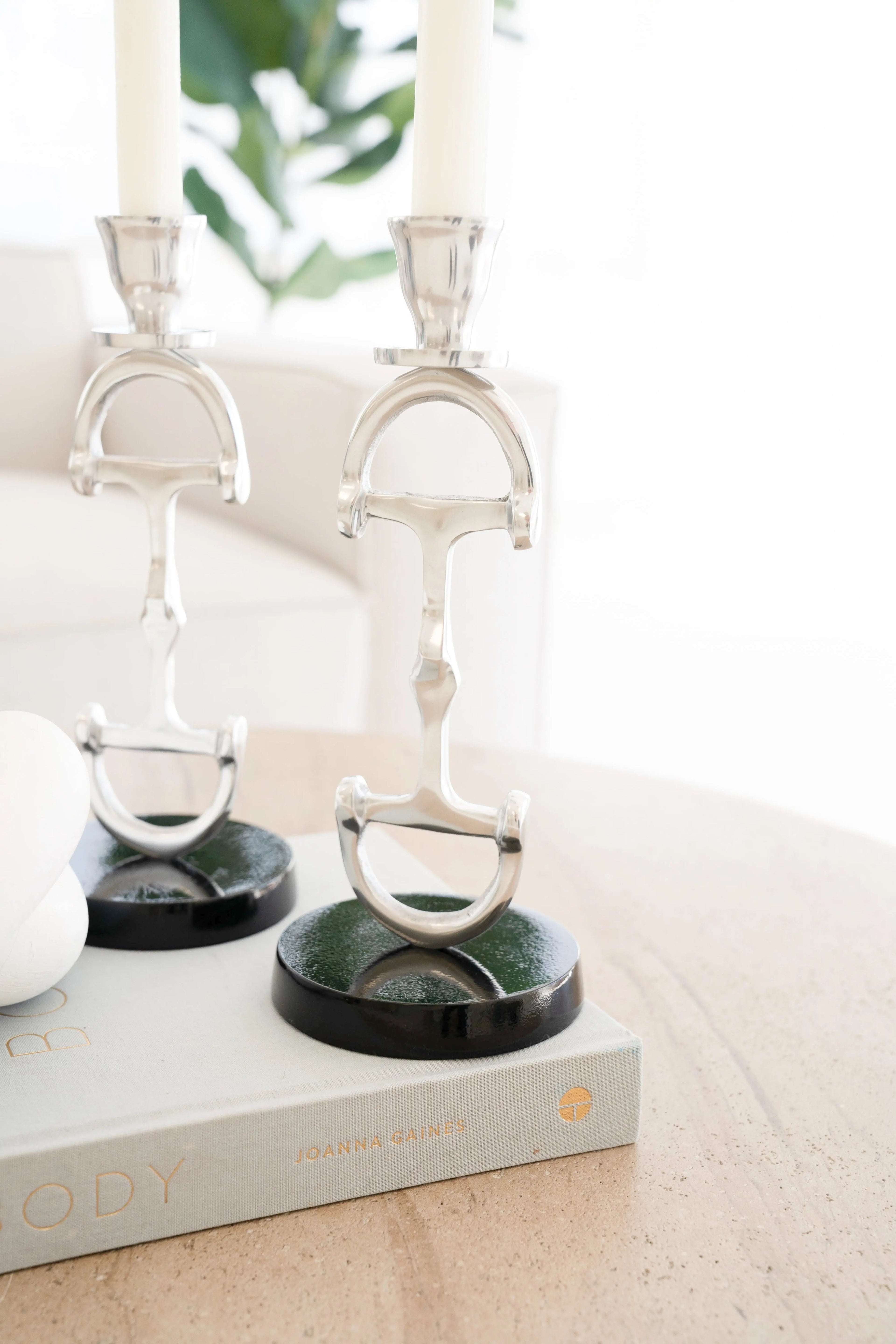 D Bit Pair of Candlesticks, Pair in Aluminum Silver Finish