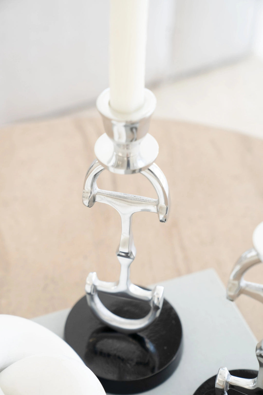 D Bit Pair of Candlesticks, Pair in Aluminum Silver Finish
