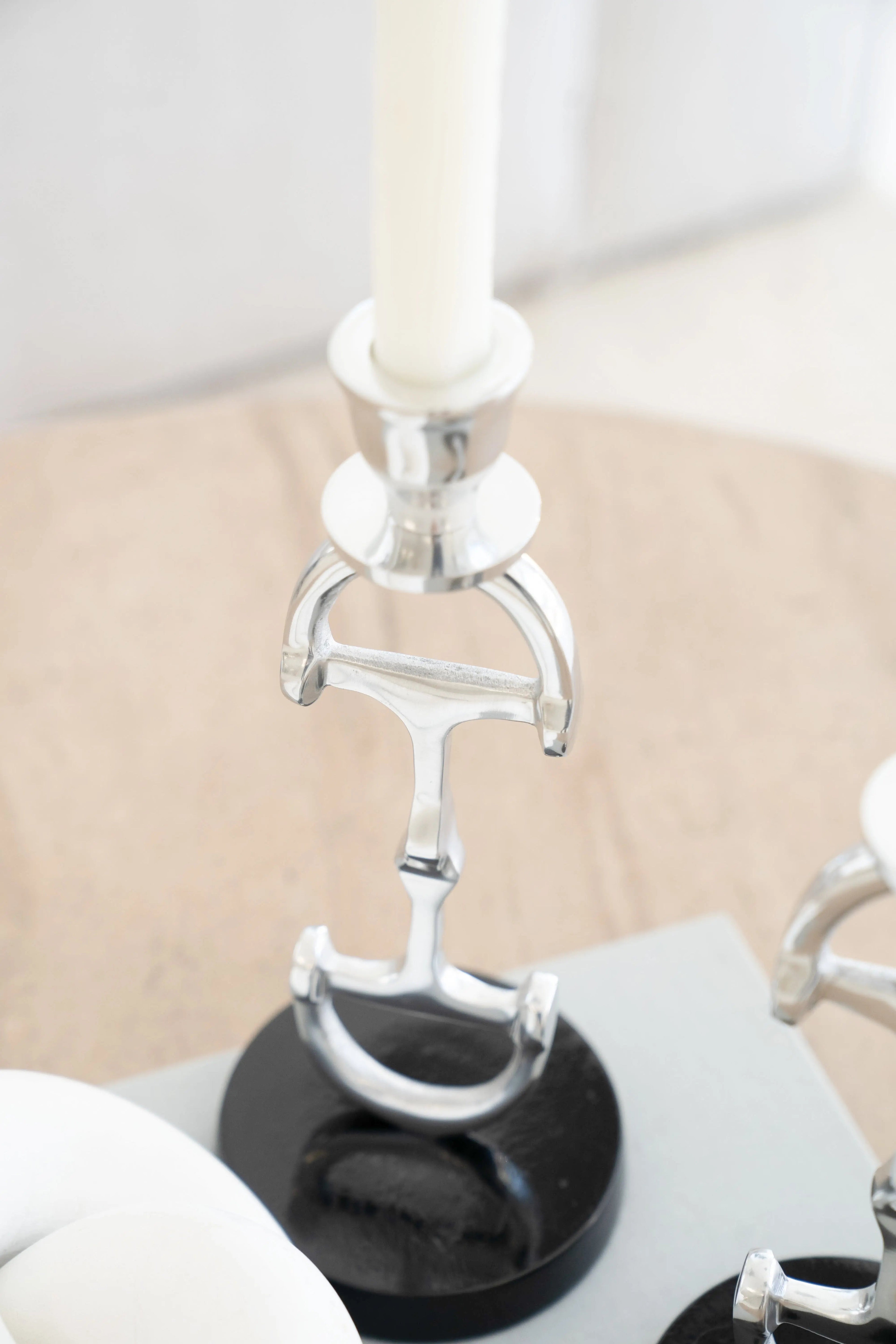 D Bit Pair of Candlesticks, Pair in Aluminum Silver Finish
