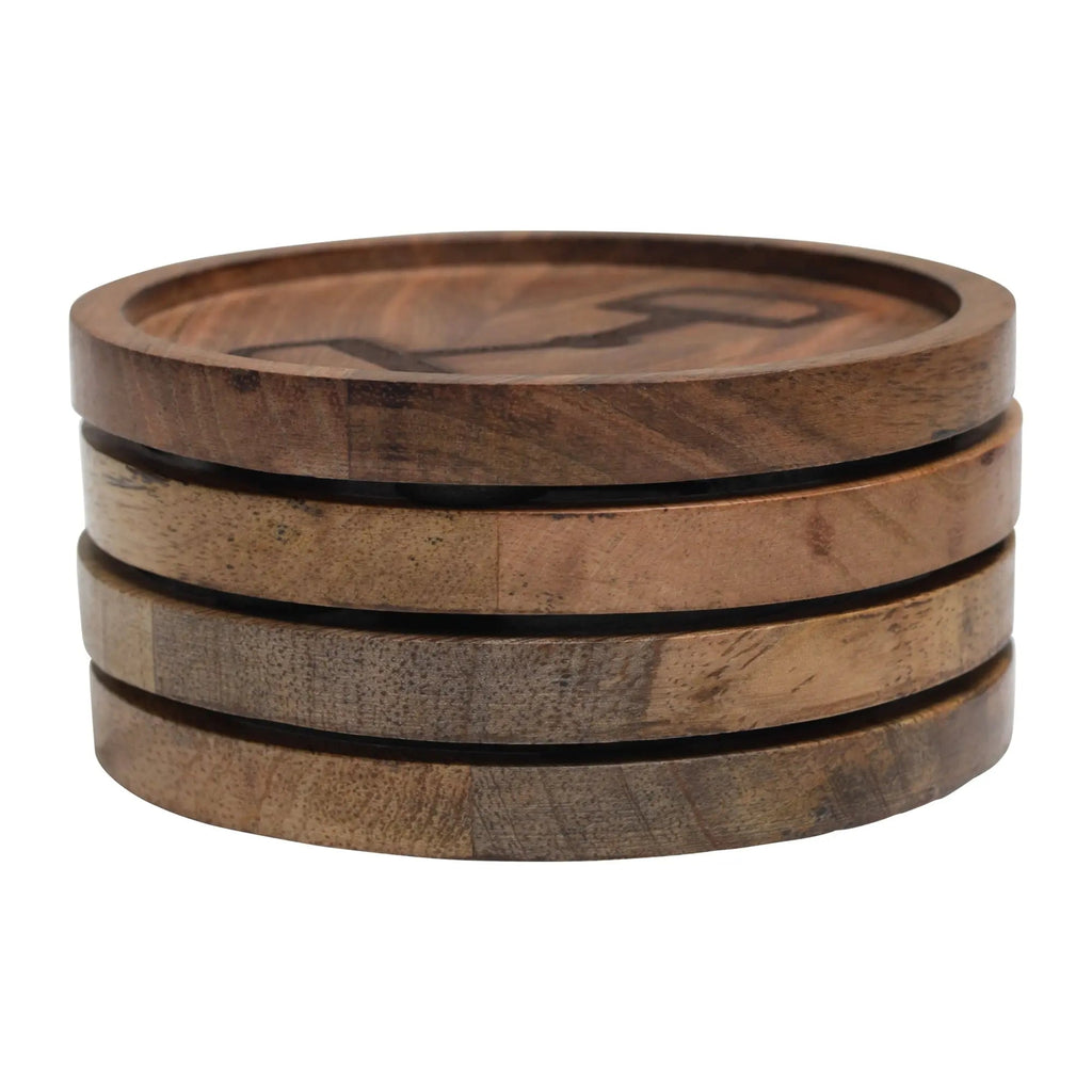 Wooden Coasters with Decorative Bit Design, set of 4