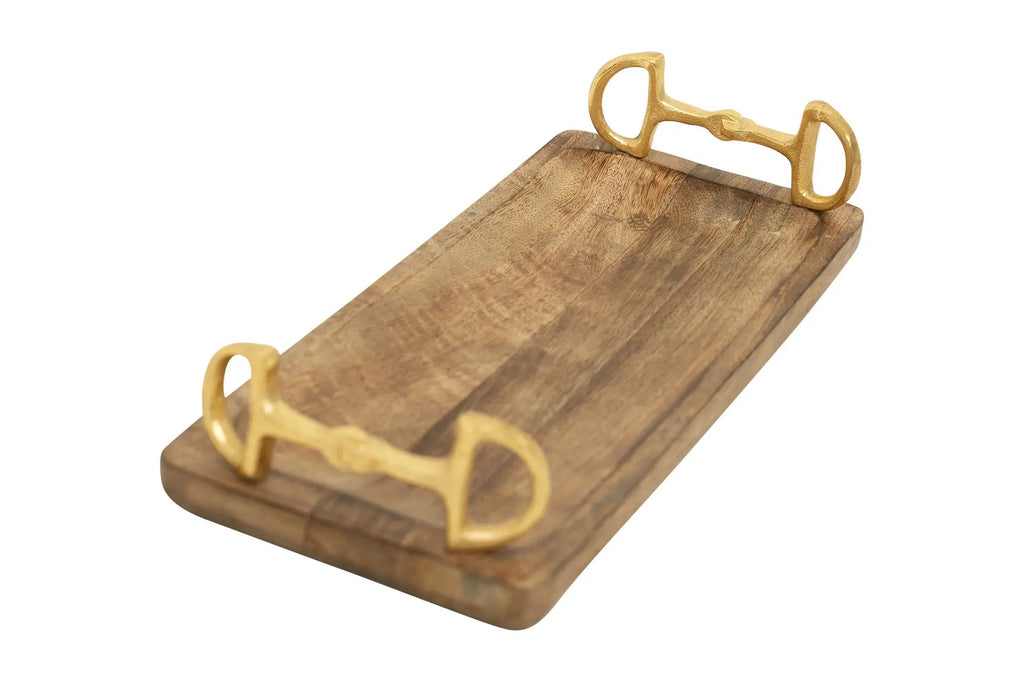 Wooden Rectangle Tray with Gold Bit Handles