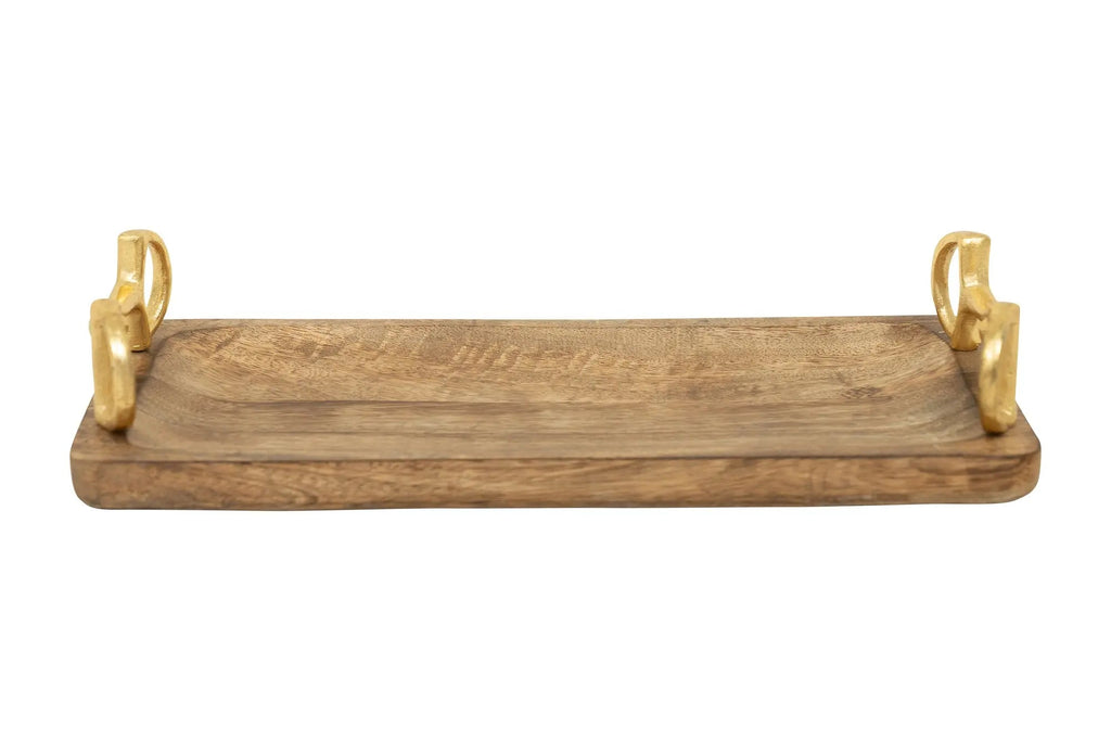Wooden Rectangle Tray with Gold Bit Handles