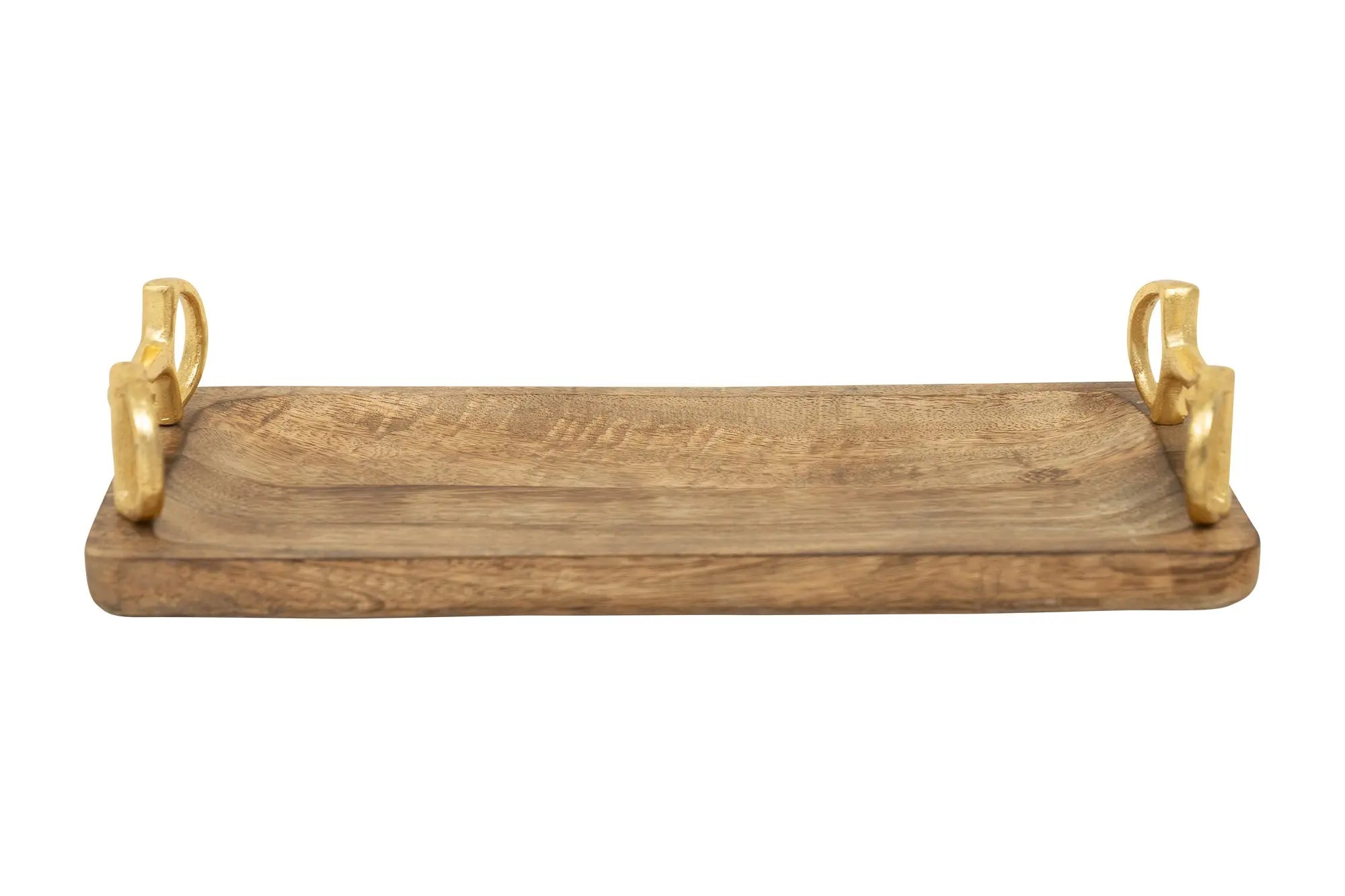 Wooden Rectangle Tray with Gold Bit Handles