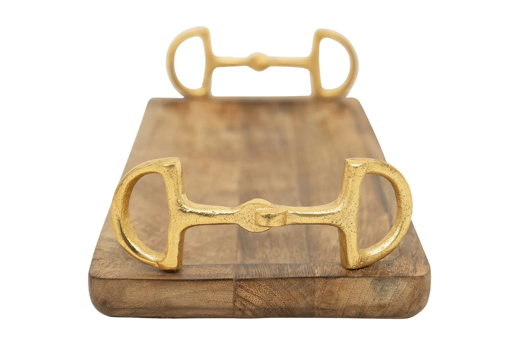 Wooden Rectangle Tray with Gold Bit Handles