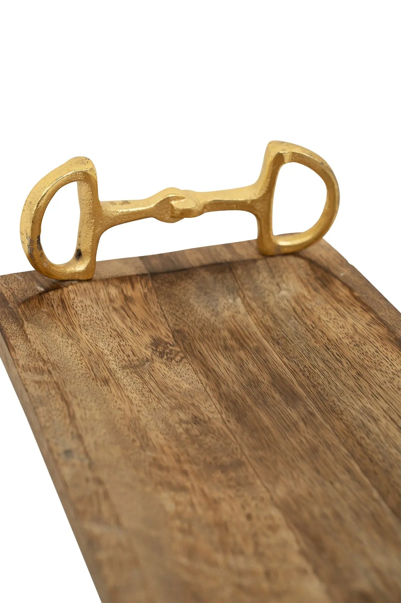 Wooden Rectangle Tray with Gold Bit Handles