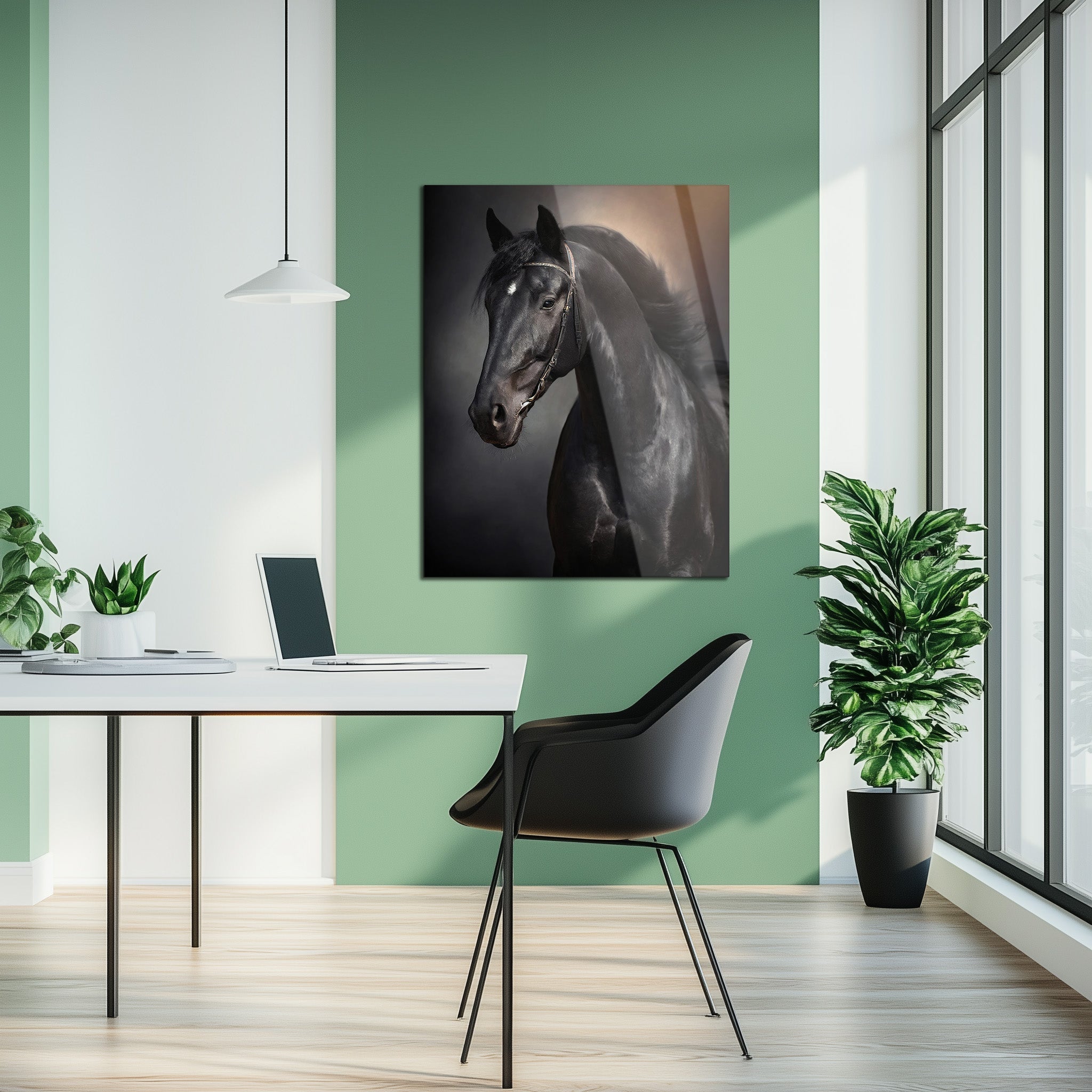 Elegant Black Horse Portrait UV Glass Wall Art