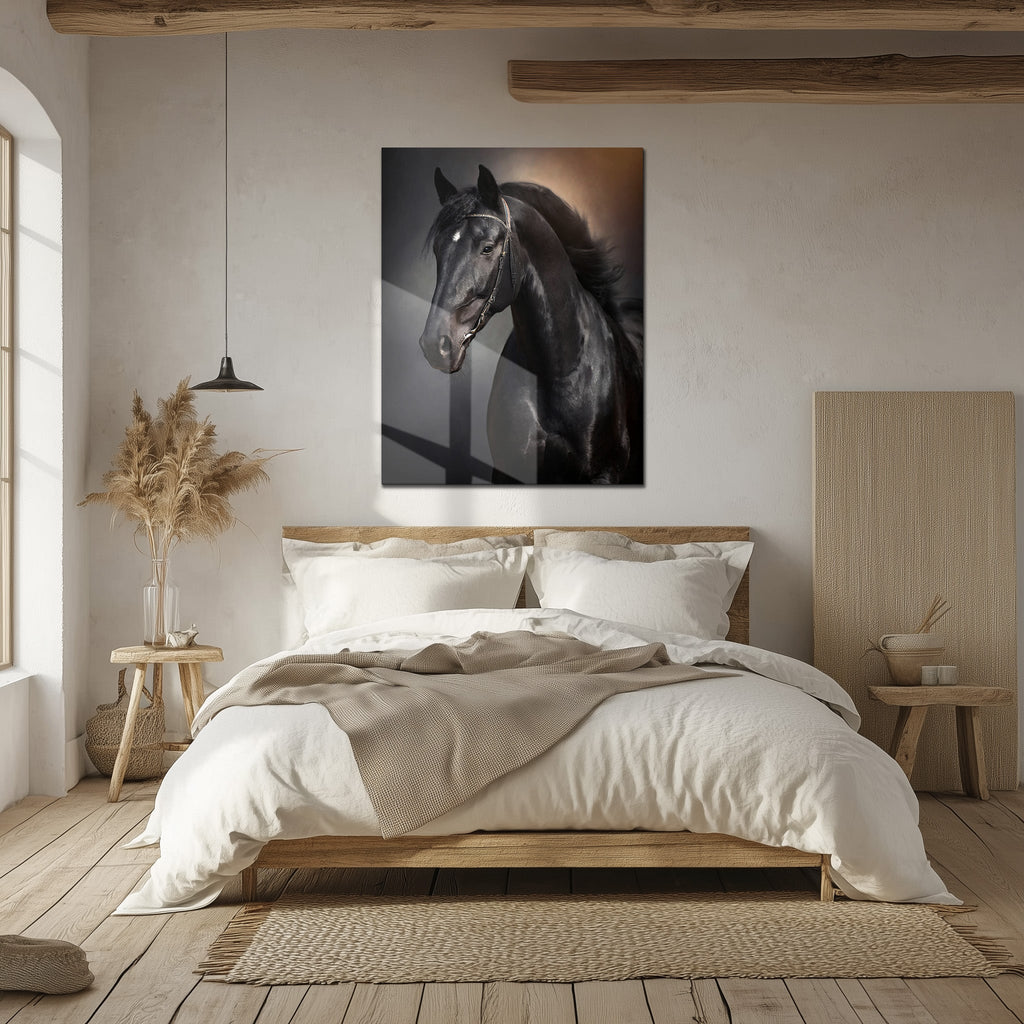 Elegant Black Horse Portrait UV Glass Wall Art