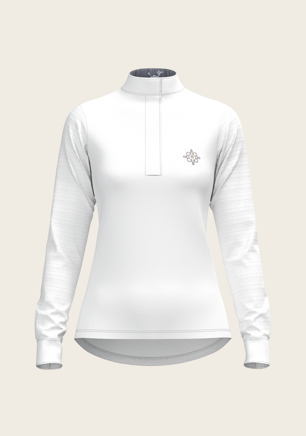  White with Navy Stripes Inner Details Long Sleeve Show Shirt