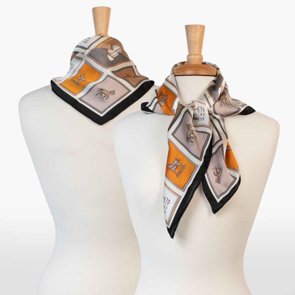Pony Club - Stylized Equestrian Scarf Charcoal & Amber with Black Border