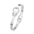 Rhinestone Belt Buckle Hinged Bangle Bracelet- Silver