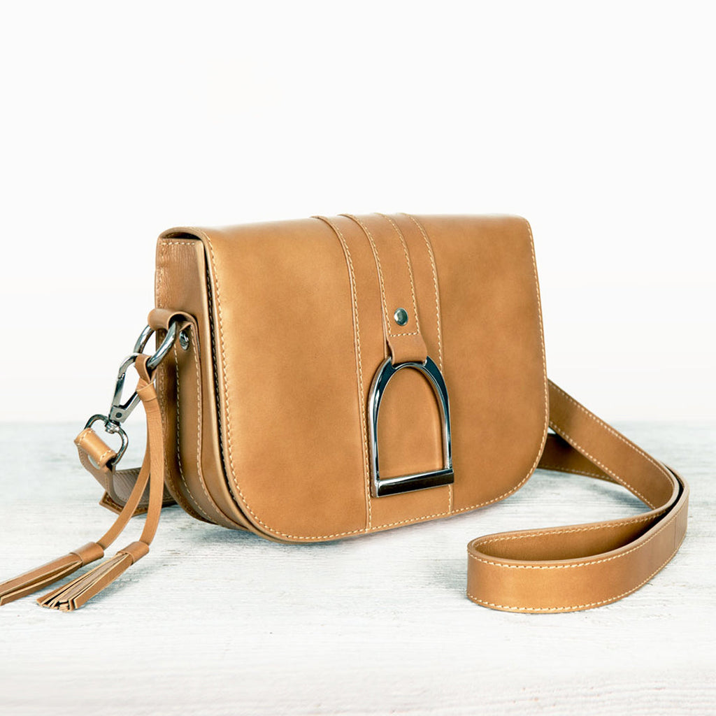 Signature Stirrup - Riding Stirrup Crossbody Luxury Leather Handbag in Caramel