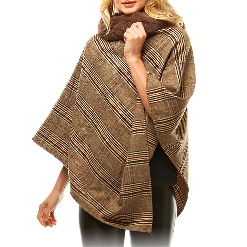 Aubrie Cozy Faux Fur Collar Poncho