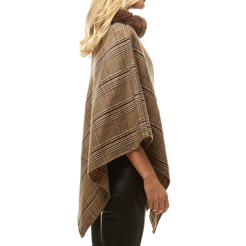 Aubrie Cozy Faux Fur Collar Poncho