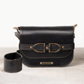 Delaney - Equestrian Stirrup Crossbody Luxury Leather Handbag in Black