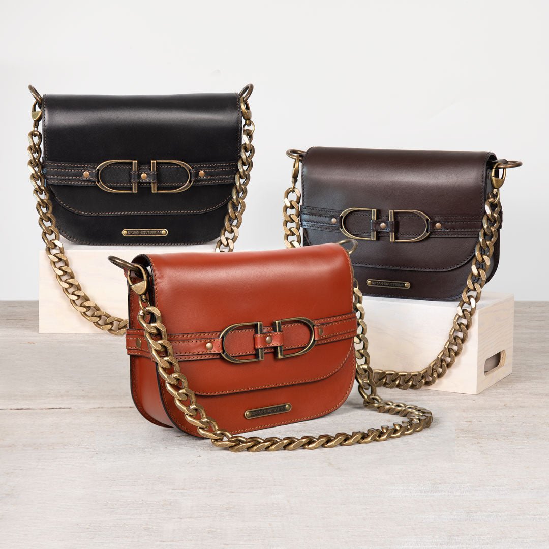 Delaney - Equestrian Stirrup Crossbody Luxury Leather Handbag in Cognac
