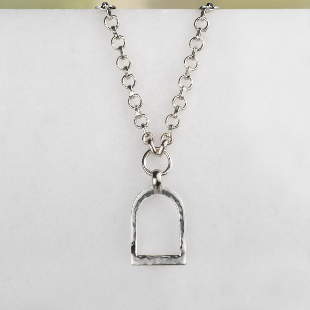 Denby- Equestrian Riding Stirrup Necklace in Silver