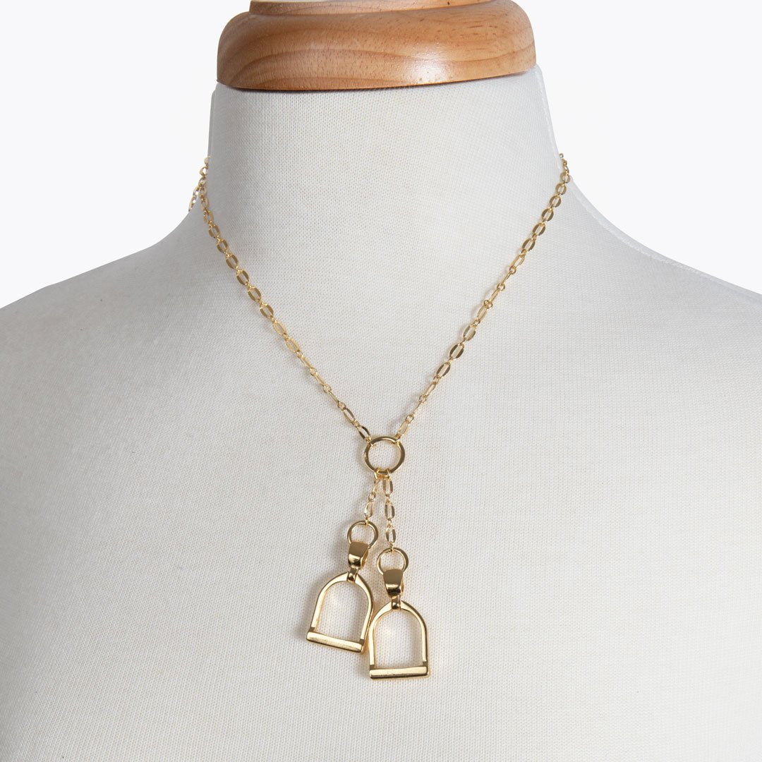 Langley - Equestrian Double Riding Stirrup Necklace in Gold