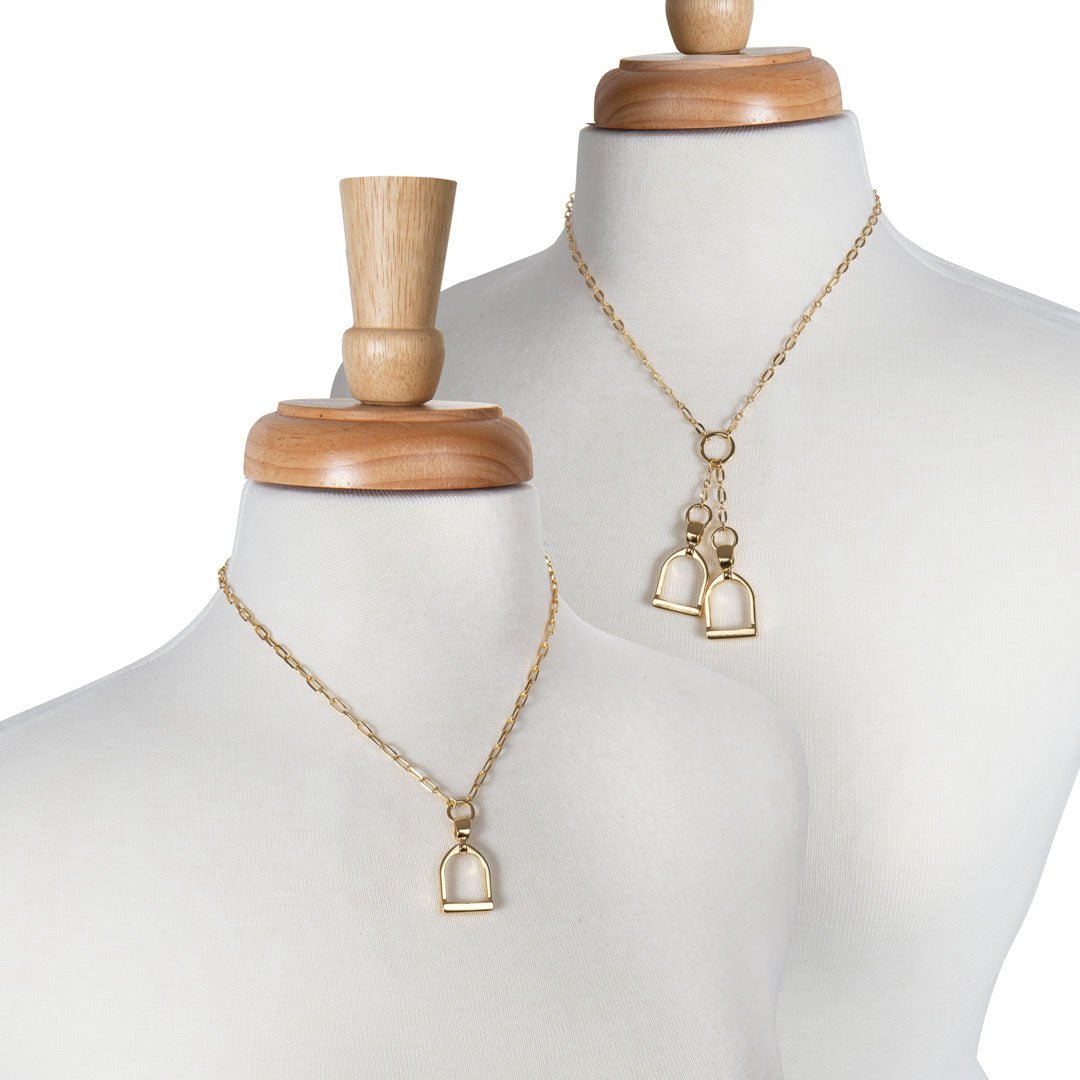 Langley - Equestrian Double Riding Stirrup Necklace in Gold