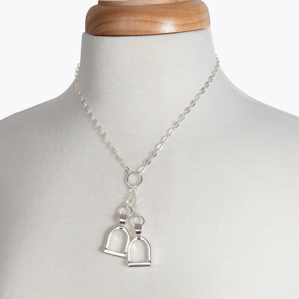 Langley - Equestrian Double Riding Stirrup Necklace in Silver