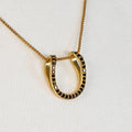 Levade -Black Moissanite Horseshoe Equestrian Necklace in Gold