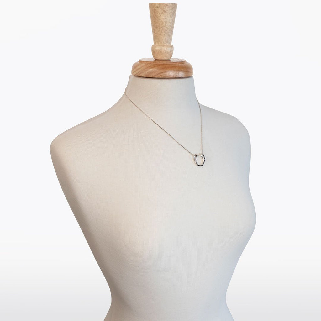 Levade -Black Moissanite Horseshoe Equestrian Necklace in Silver