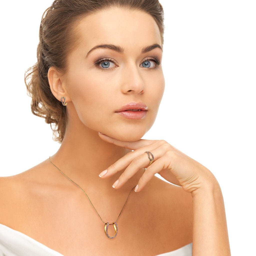 Levade -Black Moissanite Horseshoe Equestrian Necklace in Gold