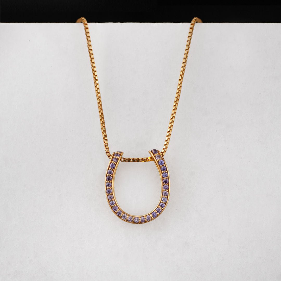 Levade -Violet Moissanite Horseshoe Equestrian Necklace in Gold