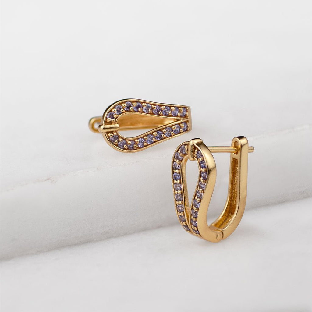 Levade -Violet Moissanite Horseshoe Equestrian Necklace in Gold