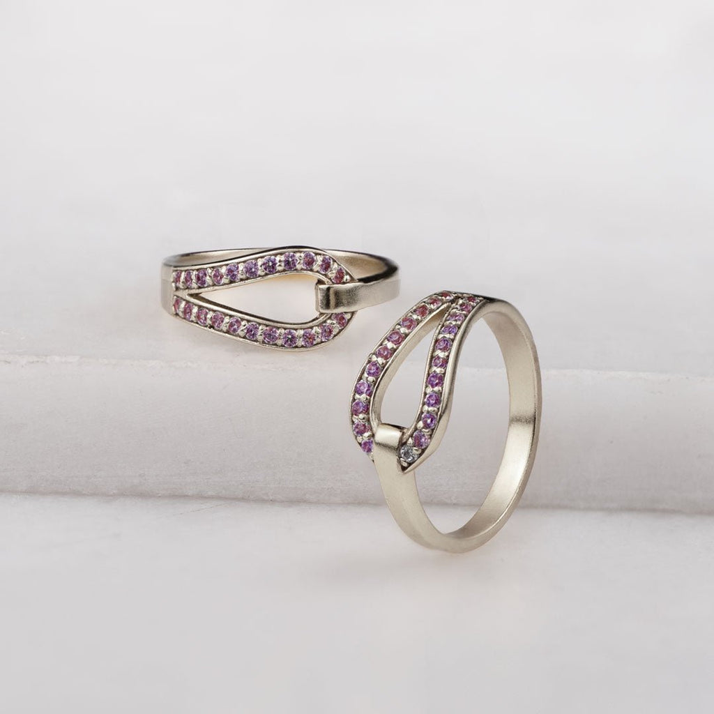 Levade -Violet Moissanite Horseshoe Equestrian Necklace in Silver