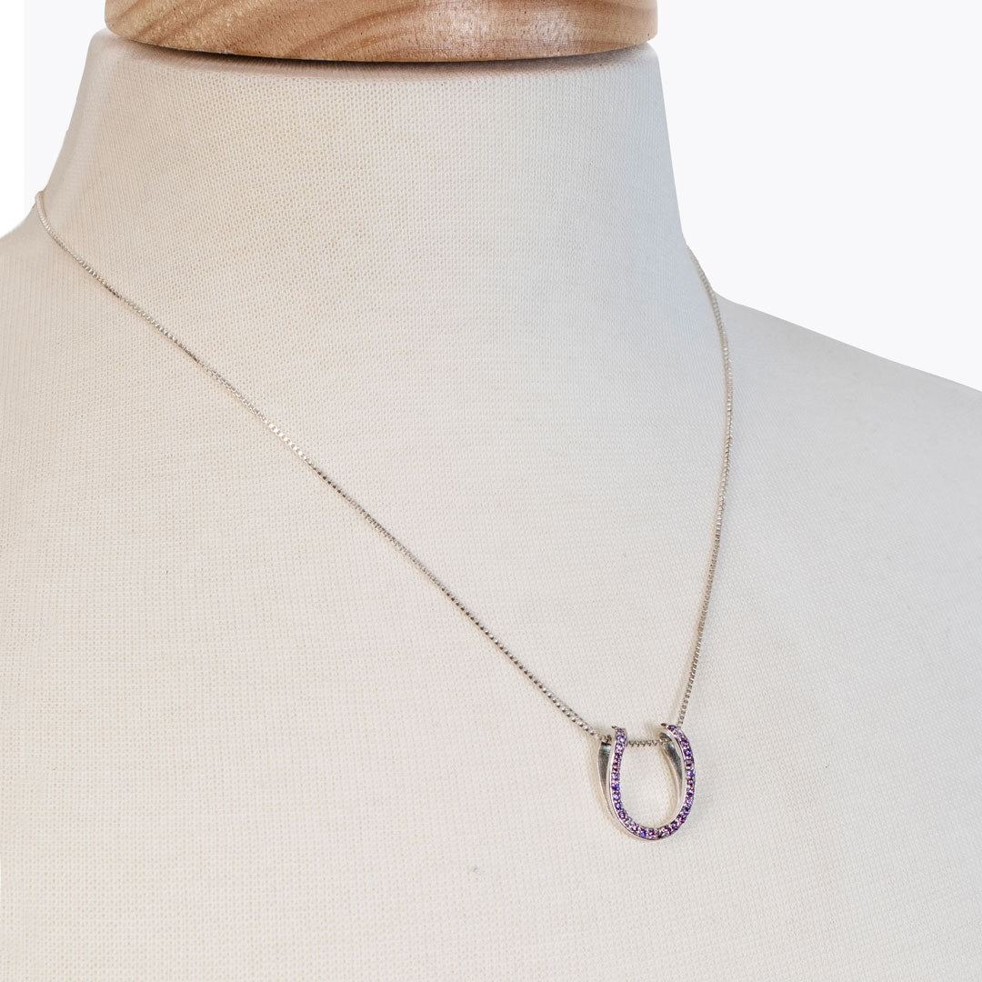 Levade -Violet Moissanite Horseshoe Equestrian Necklace in Silver
