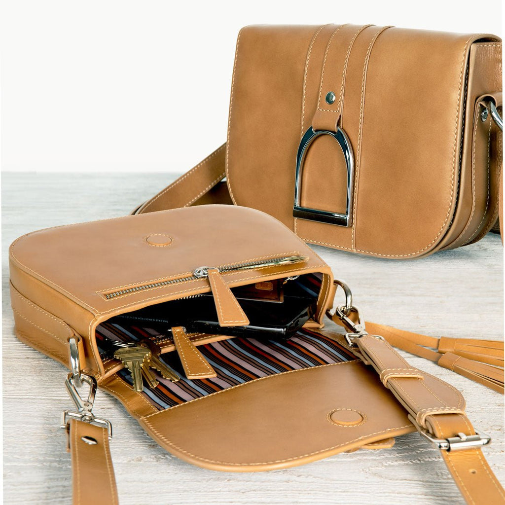Signature Stirrup - Riding Stirrup Crossbody Luxury Leather Handbag in Caramel