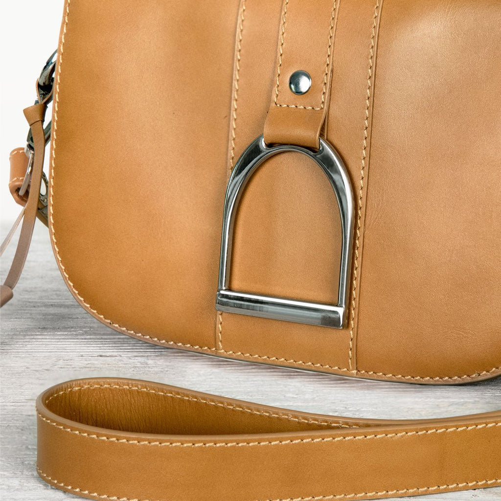 Signature Stirrup - Riding Stirrup Crossbody Luxury Leather Handbag in Caramel