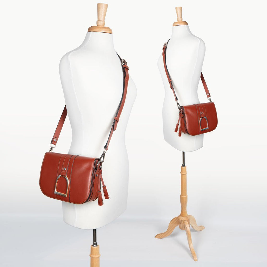 Signature Stirrup - Riding Stirrup Crossbody Luxury Leather Handbag in Cognac